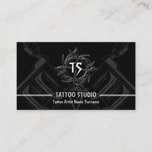 Carte De Visite Studio de tatouage moderne minimaliste noir et bla