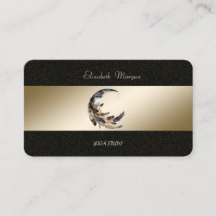 Carte De Visite Studio de yoga Moon Feather Gold Black