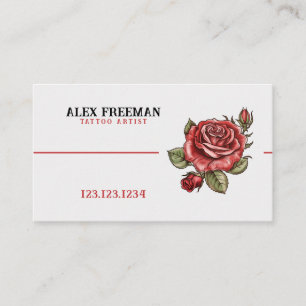 Carte De Visite Studio moderne de tatouage blanc et rouge Rose
