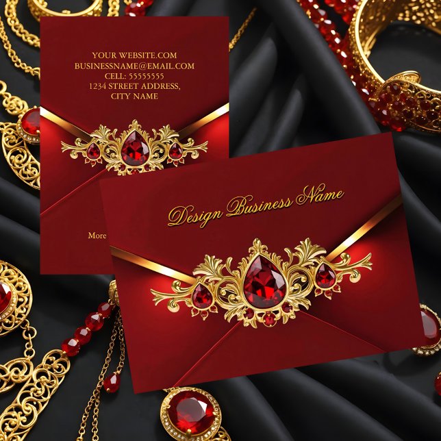 Carte De Visite Stunning Elegant Regal Red Gold Jewels Gems (Créateur téléchargé)