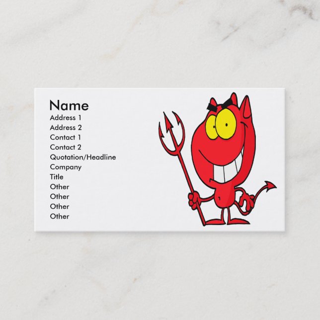 Carte De Visite stupide mignon démon de dessin animé avec fourche (Devant)