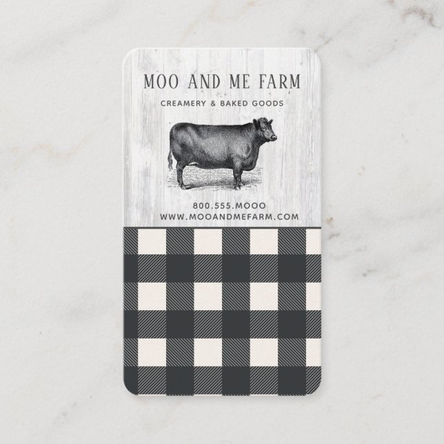 Carte De Visite Style agricole Buffle noir blanc Plaid Bois (Devant)
