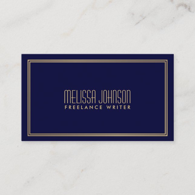 Carte De Visite Style Art Déco Simple Elégance Marine/Faux Gold (Devant)