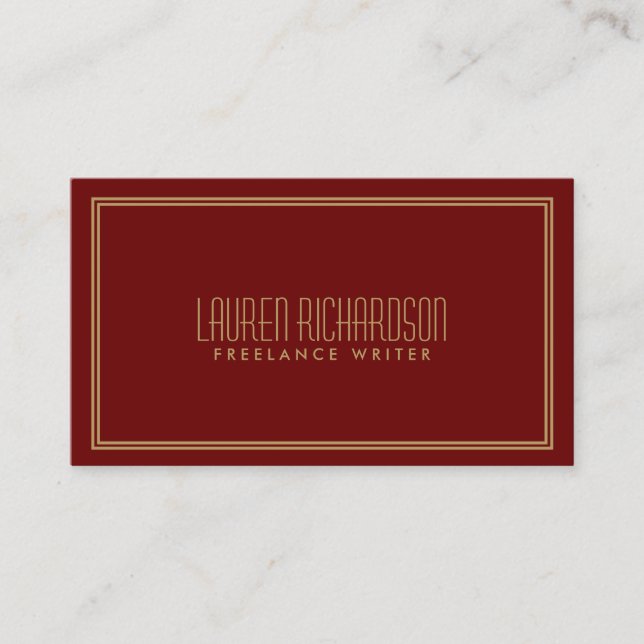 Carte De Visite Style Art Déco Simple Elegance Rouge/Or (Devant)