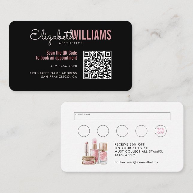 Carte De Visite Style Black & Rose Beauté Esthétique Loyauté & (Devant / Derrière)