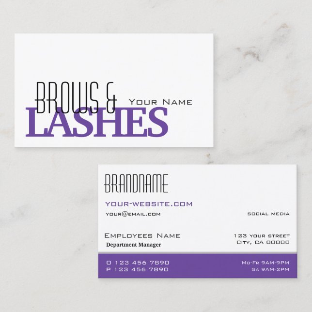 Carte De Visite Style blanc violet noir simple et professionnel (Devant / Derrière)