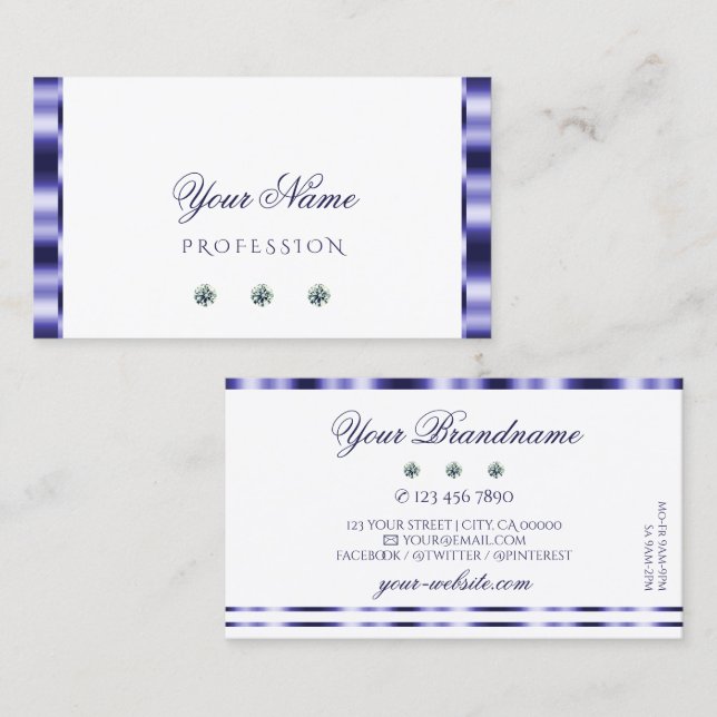 Carte De Visite Style Bleu et Blanc Parkling Bijoux Élégant (Devant / Derrière)