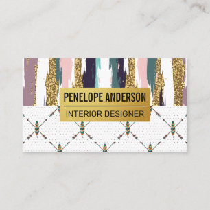 Carte De Visite Style Boho   Plumes modernes Motifs Abstraits