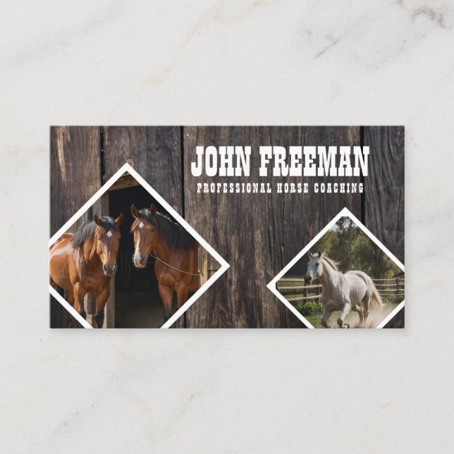 Carte De Visite Style Bois Texture Horse Photos Equestre (Devant)