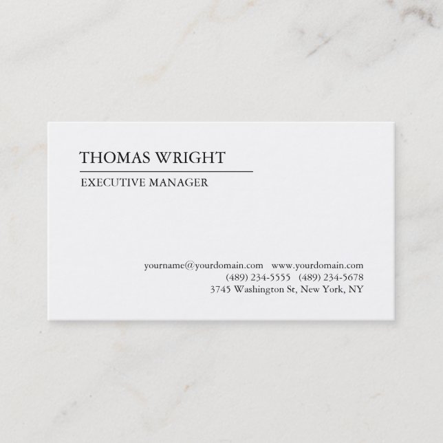 Carte De Visite Style classique Simple Blanc Professionnel (Devant)