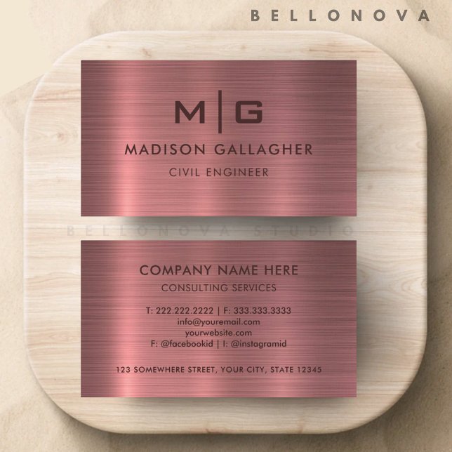 Carte De Visite Style de métal rose-violet personnalisé profession (Custom Pink Purple Metal Style Professional Business Card)