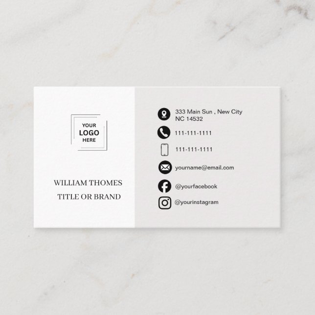 Carte De Visite Style d'identité de marque de logo blanc moderne (Devant)