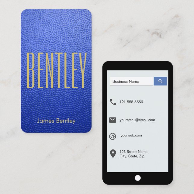 Carte De Visite Style d'iPhone en cuir Faux bleu Royal (Devant / Derrière)