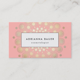 Carte De Visite Style Faux Gold Foil Circle Motif Rose