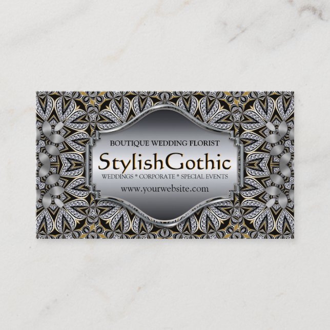 Carte De Visite Style Fusion Argent Noir Or Baroque ver2 Biz (Devant)