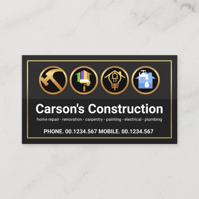 Carte De Visite Style Gold Frontière Construction Manuyman Outils (Devant)