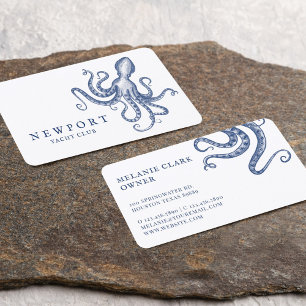 Carte De Visite Style gravé vintage Octopus Ocean Thème Blanc