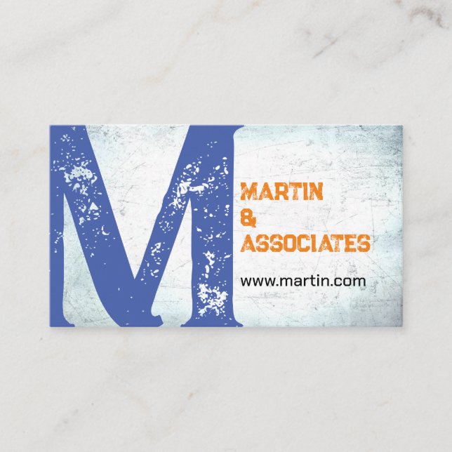 Carte De Visite style grunge bleu et orange (Devant)