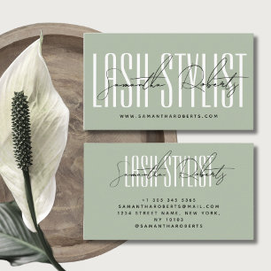 Carte De Visite Style Lash typographie moderne sauge vert