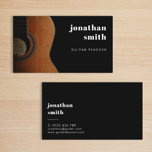 Carte De Visite Style minimaliste musicien de guitare noir et blan