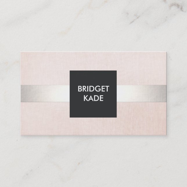 Carte De Visite Style Moderne Beauté Argent rayé rose pâle (Devant)