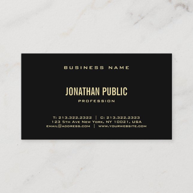 Carte De Visite Style moderne Elegant Black Gold Texte Police Chic (Devant)
