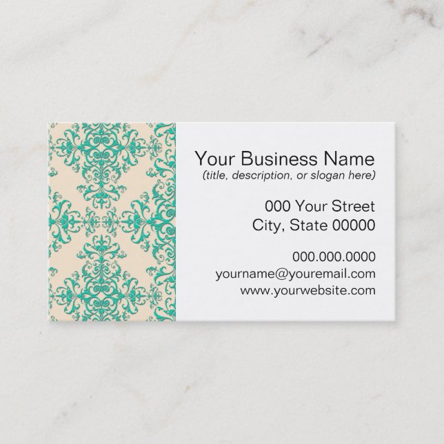 Carte De Visite Style Motif vert et blanc cassé (Devant)