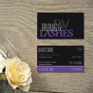 Carte De Visite Style noir blanc violet simple avec Monogramme