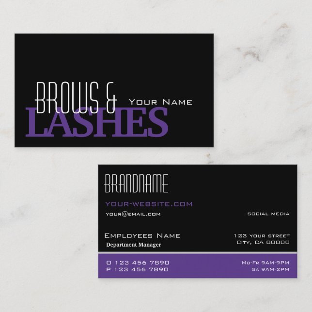 Carte De Visite Style noir blanc violet simple et professionnel (Devant / Derrière)