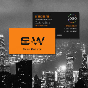 Carte De Visite Style Orange Black Modern avec Monogramme et Logo