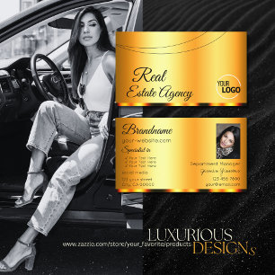Carte De Visite Style orange glamour avec logo et photo Luxe