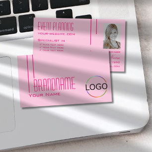 Carte De Visite Style Pastel rose avec logo et professionnel photo