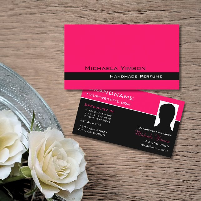 Carte De Visite Style rose et noir avec professionnel photo (Créateur téléchargé)