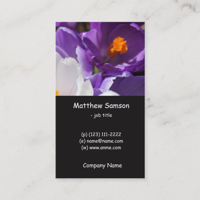 Carte De Visite style simple, fleurs de crocus blanc et violet (Devant)