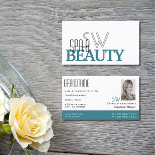 Carte De Visite Style Turquoise classique blanc avec monogramme et