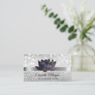 Carte De Visite Stylisé Bokeh Argent, Professeur de Yoga Fleur de