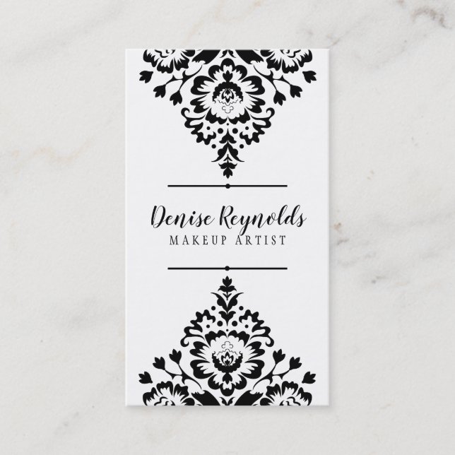 Carte De Visite STYLISH AFFAIRES élégant joli damassé noir blanc (Devant)