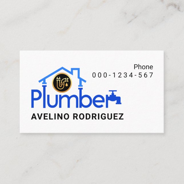 Carte De Visite Stylish Blue Plumber Pipes Home Frame (Devant)