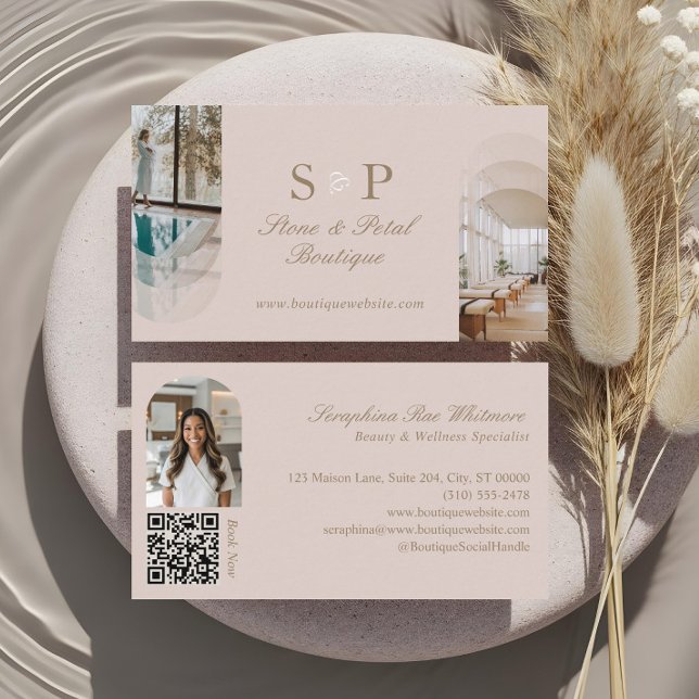 Carte De Visite Stylish Chic Elegant Arch Photos Monogram QR Code (Stylish Chic Elegant Arch Photos Monogram QR Code Business Card)