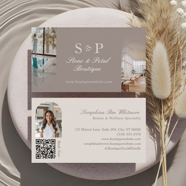 Carte De Visite Stylish Chic Elegant Arch Photos Monogram QR Code (Stylish Chic Elegant Arch Photos Monogram QR Code Business Card)