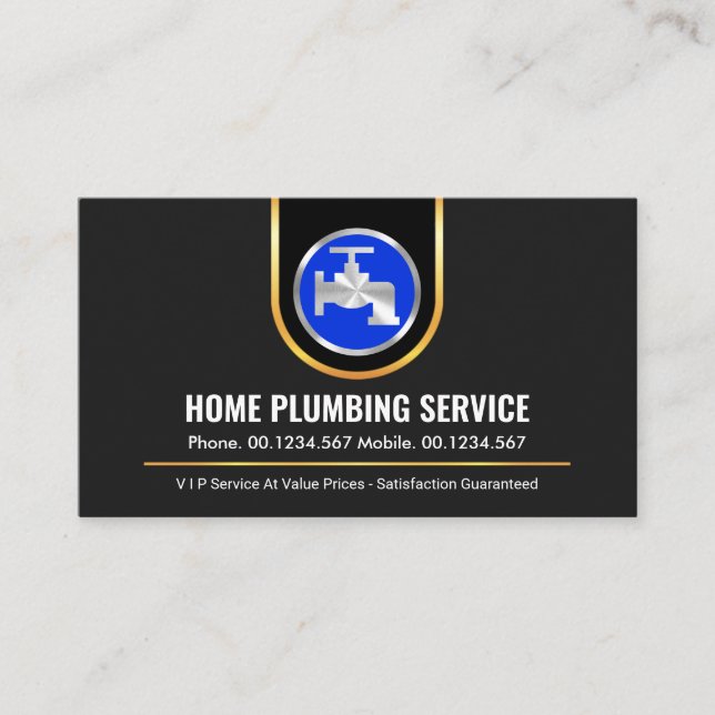 Carte De Visite Stylish Gold Curved Border Blue Faucet (Devant)