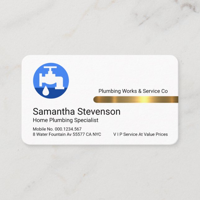 Carte De Visite Stylish Gold Tab Leaking Blue Faucet (Devant)