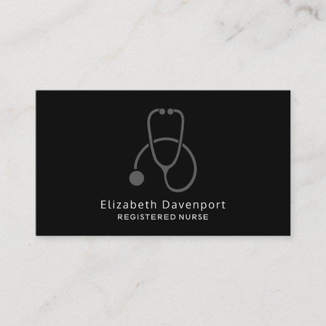 Carte De Visite Stylish Grey Stethoscope Illustration sur Black (Devant)