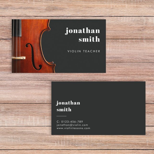 Carte De Visite Stylish minima violon musicien Grey (Créateur téléchargé)