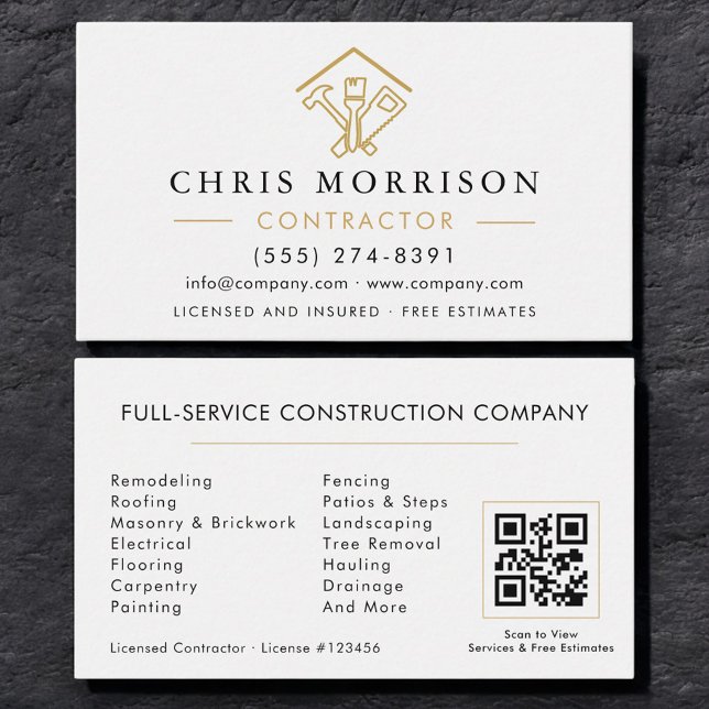 Carte De Visite Stylish Modern Home Repairs Contractor QR Code (Créateur téléchargé)