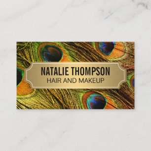 Carte De Visite Stylish Peacock Feathers Gold Metallic Frame