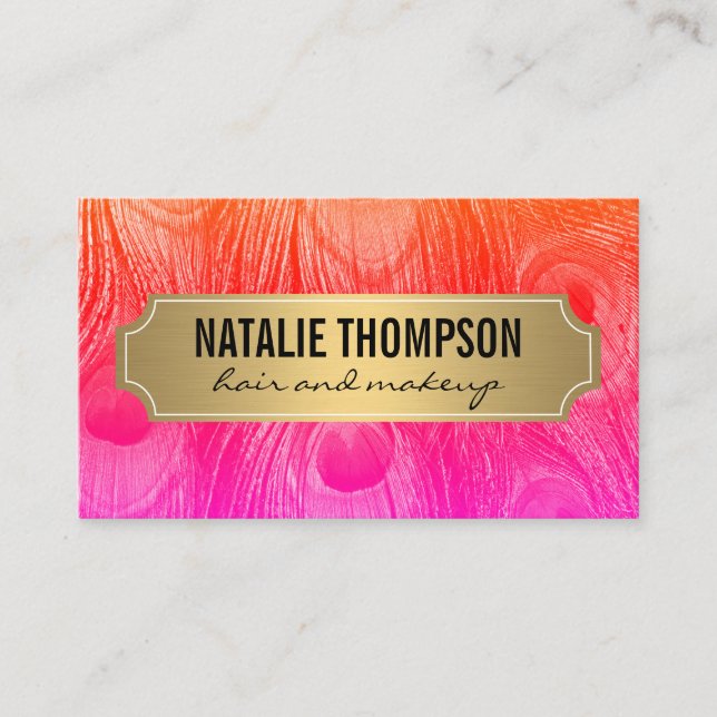 Carte De Visite Stylish Peacock Feathers Gold Metallic Frame (Devant)