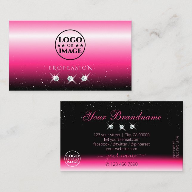Carte De Visite Stylish Rose noir Ombre Sparkle Diamonds Ajouter u (Devant / Derrière)