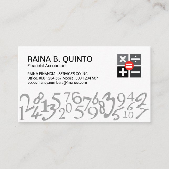 Carte De Visite Stylish Simple Numbers Accountant (Devant)