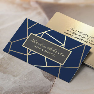 Carte De Visite Styliste de beauté Geometry Navy & Gold Hair Salon